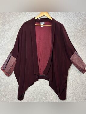 Yasuko Vintage Silk Batwing Kimono Jacket One Size Burgundy Wearable Art 80s